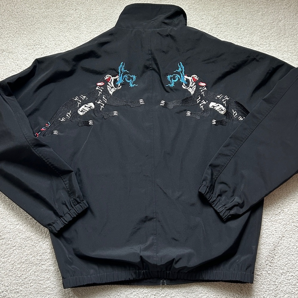 Fairwhale Men's Black Windbreaker Embroidered Jacket, Size XXL